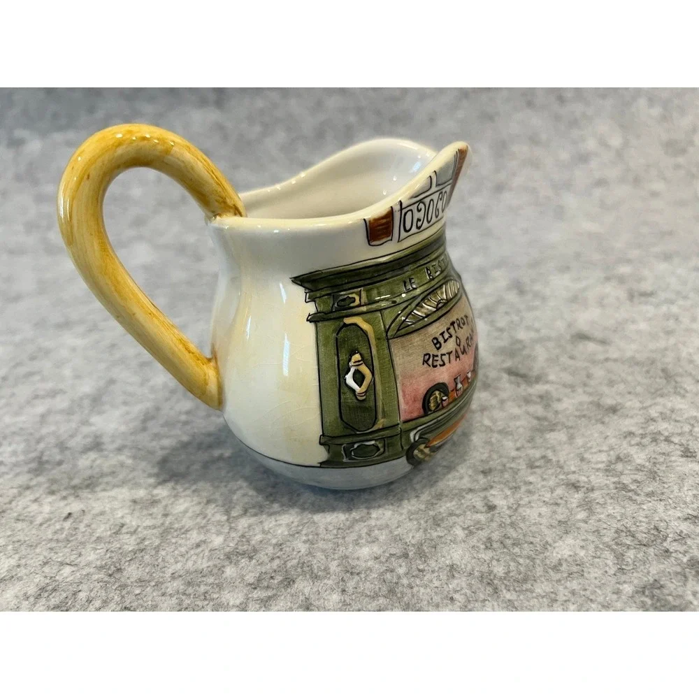 Sakura Bistro Scenes Hand Painted Creamer‎ and Covered Sugar Set